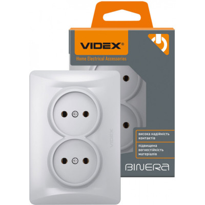 Розетка без заземления двойная серебряный шёлк VIDEX BINERA