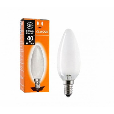Лампа накаливания свеча 40С1/F/E14 240V матова GE Угорщина