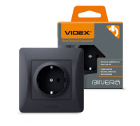 Розетка с заземлением черный графит VIDEX BINERA