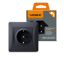Розетка с заземлением черный графит VIDEX BINERA