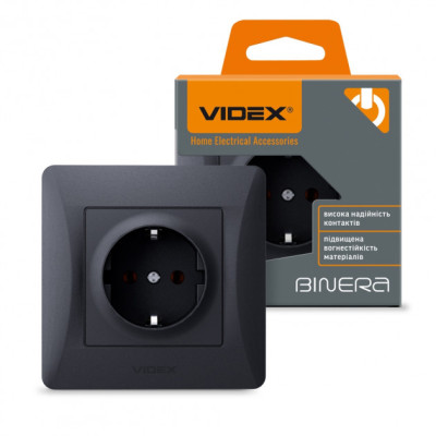 Розетка с заземлением черный графит VIDEX BINERA