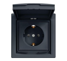 Розетка с заземлением и шторками и крышкой IP 44 Asfora Schneider антрацит