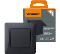 Выключатель двухклавишный проходной черный графит VIDEX BINERA