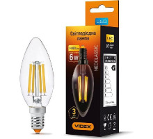 Лампа LED Filament C37F 6W E14 3000K 220V VIDEX