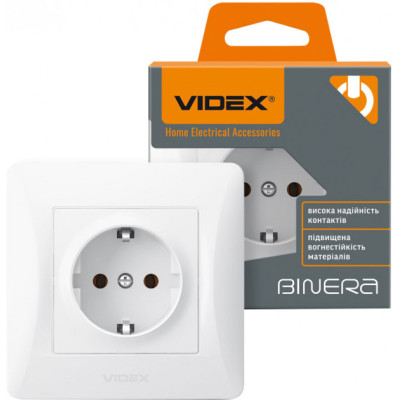Розетка  с заземлением  белая VIDEX BINERA