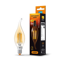 Лампа LED Filament C37FtA 6W E14 2200K бронза 220V VIDEX