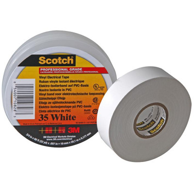 Ізоляційна стрічка Scotch 35 ПВХ 20м*19мм 3М біла (США)