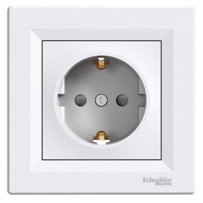 Розетка с заземлением и шторками Asfora Schneider белый