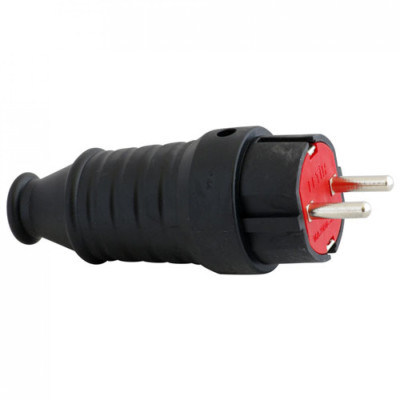 Вилка прямая с заземлением каучуковая FETIH F-201 K