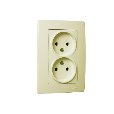 Розетка двойная без заземления кремова Makel Lillium Natural Kare