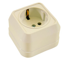 Розетка с заземлением кремовая ІР-20 Makel