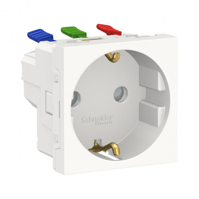 Розетка с заземлением шторки самозажимные клеммы 16А белый Unica New Schneider