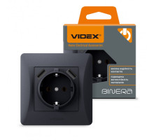 Розетка с заземлением + 2USB черный графит VIDEX BINERA