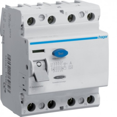 Дифференциальное реле (УЗО) 4P 25A 30mA A Hager
