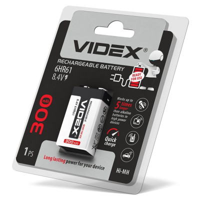 Аккумуляторы 6HR61 300mAh  blister/1pc VIDEX